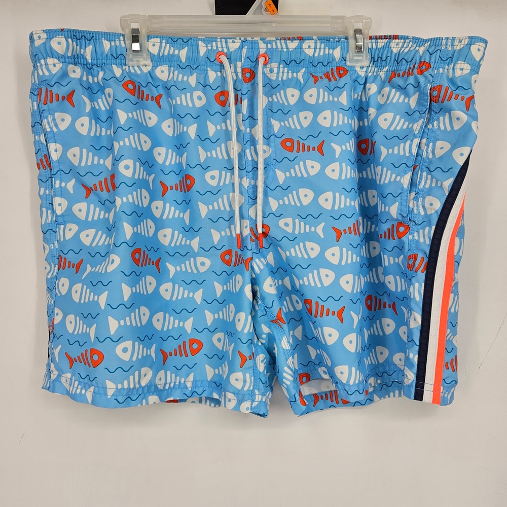 Sundek Swim Trunks Mens XXL Blue Orange Fish All Over Print Lined Outdoor Summer